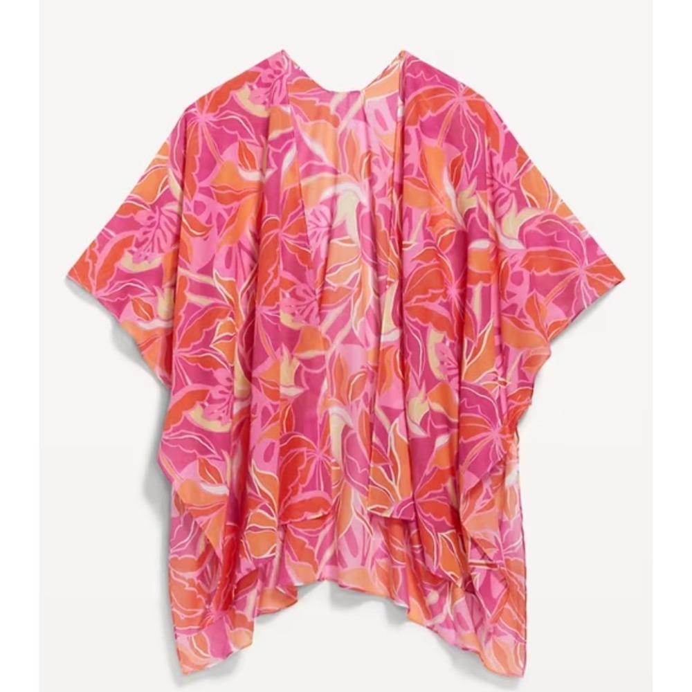 Old Navy Swimsuit Coverup Open Front Tropical Floral Pink Orange XL-4X NWT